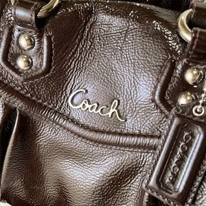 Like new, lightly used Coach Ashley Patent Mahogany Satchel F20460